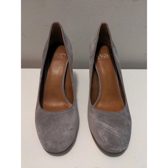 Franco Sarto Women's Suede Leather Block Heels A Aziza Gray - Picture 2 of 8